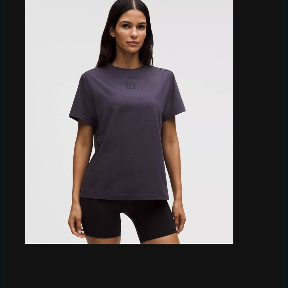 Lululemon All Yours Organic Cotton purple/black Short Sleeve Tee